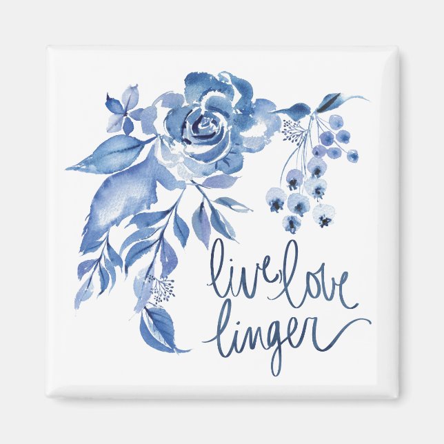 Imán Live Love Linger | Floral azul Rosa (Frente)