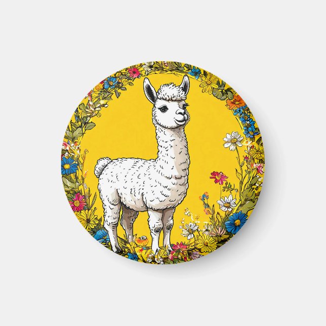 Imán Llama blanca alegre (Frente)