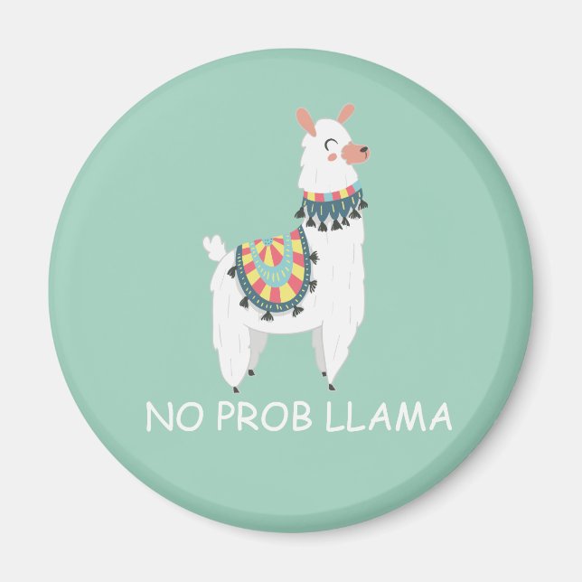 Imán Llama Blanca Divertida Linda Verde Menta Llama Sin (Frente)