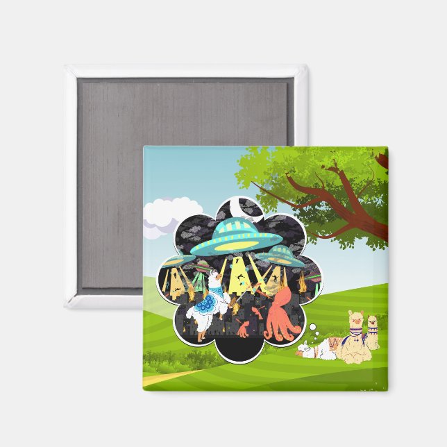 Imán Llama contra batalla espacial del calamar del mal (Anverso/Reverso)