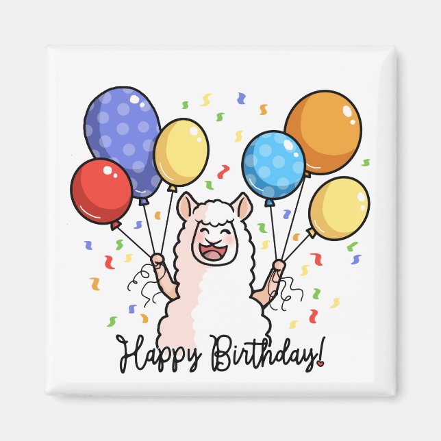 Imán Llama de cumpleaños feliz (Frente)