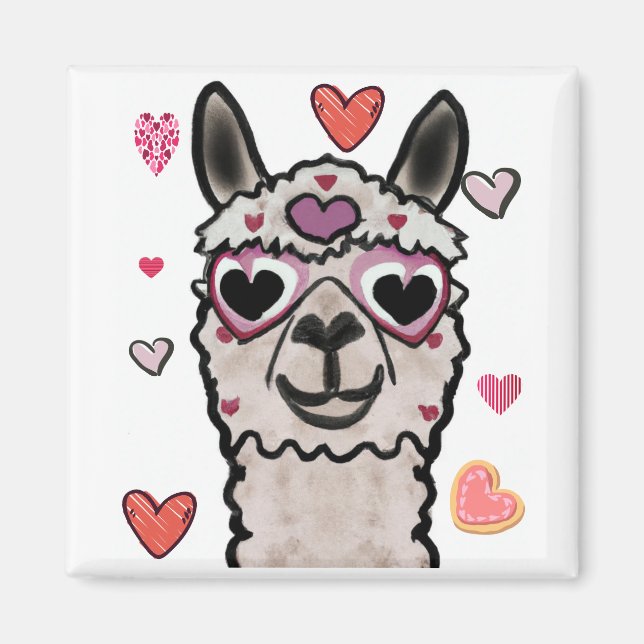 Imán Llama de Guay con lentes de corazón (Frente)