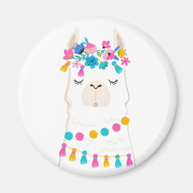 Imán Llama floral cute (Frente)