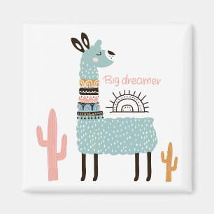 Imán Llama grande del soñador con el cactus