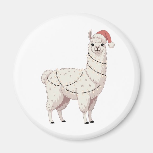 Imán Llama Luces de Navidad Robusta Amante Alpaca (Frente)