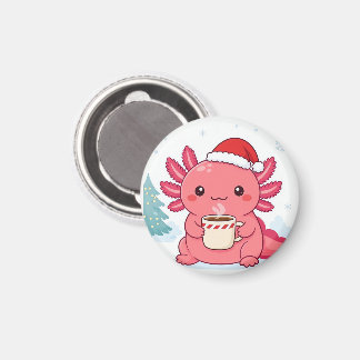 Imán Llavero Redondo de Café de Navidad Axolotl Kawaii