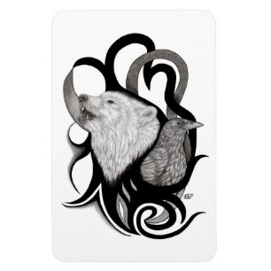 Imán Lobo blanco con arte tribal de Raven