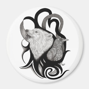 Imán Lobo blanco con arte tribal de Raven