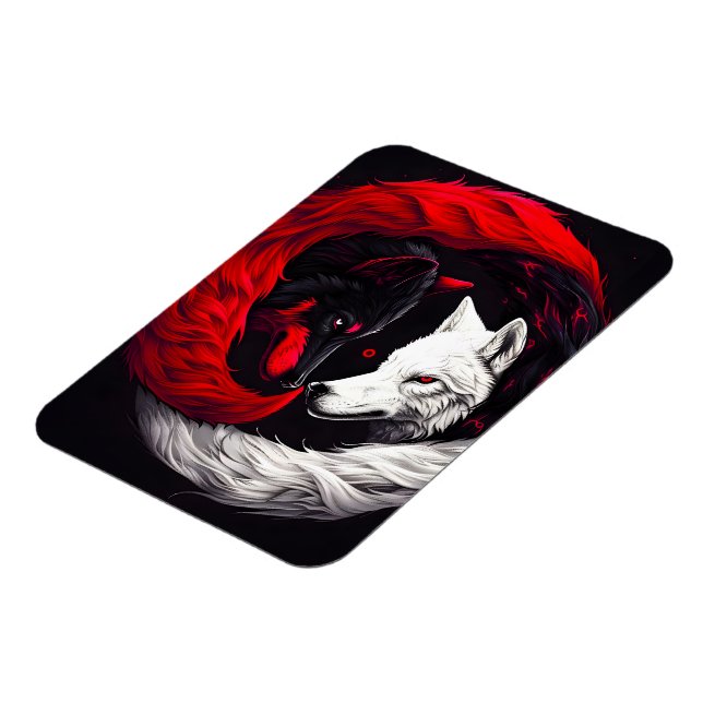 Imán Lobo blanco rojo de la luna (Lado Izquierdo)