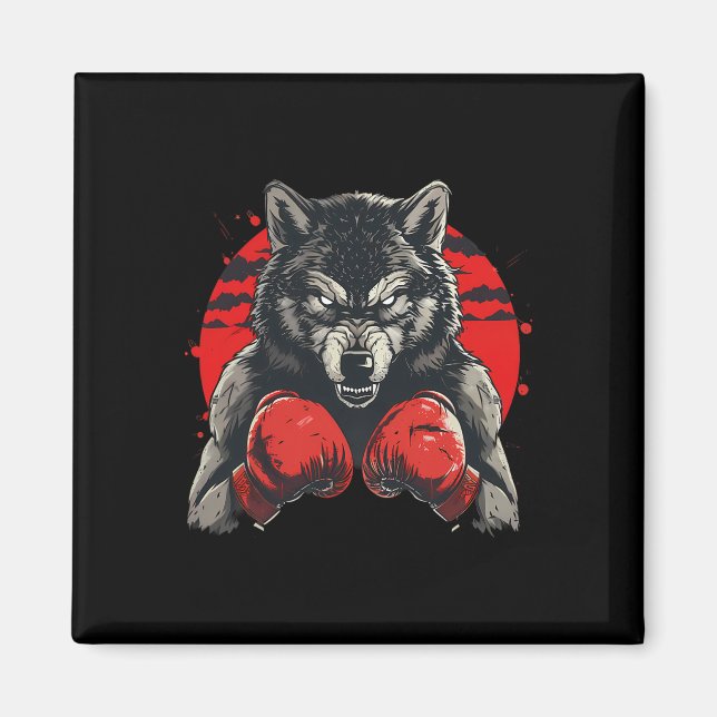 Imán Lobo boxeador con guantes de boxeo kickboxing dive (Frente)