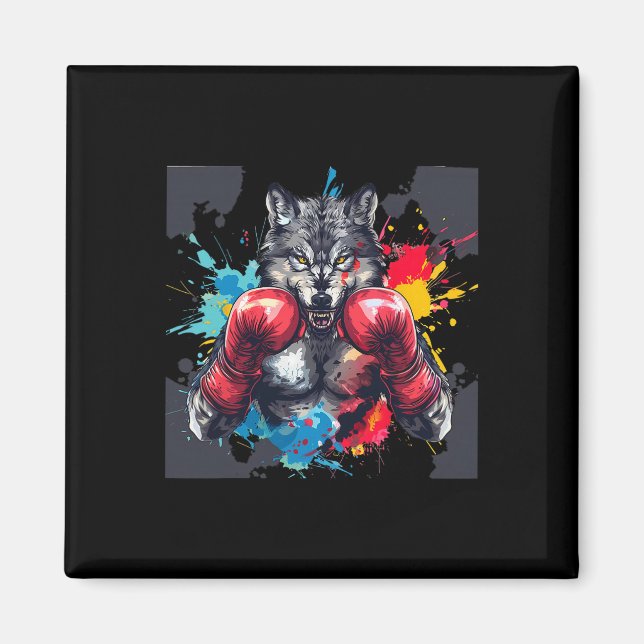 Imán Lobo boxeando con guantes de boxeo Kickboxing dive (Frente)