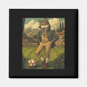 Imán Lobo Divertido Jugando Fútbol Gráfico Lobo Raro