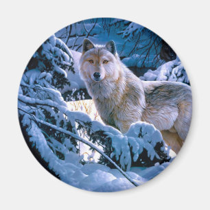 Imán Lobo en la pintura del bosque de invierno