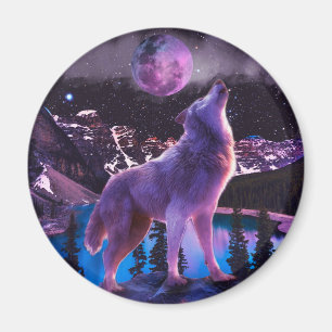 Imán Lobo gris aullando en el bosque