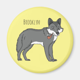 Imán Lobo gris con ilustracion de personalizado de tube
