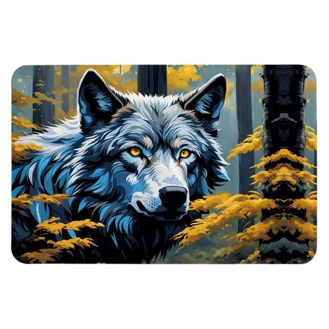 Imán Lobo gris en el bosque dorado (Horizontal)