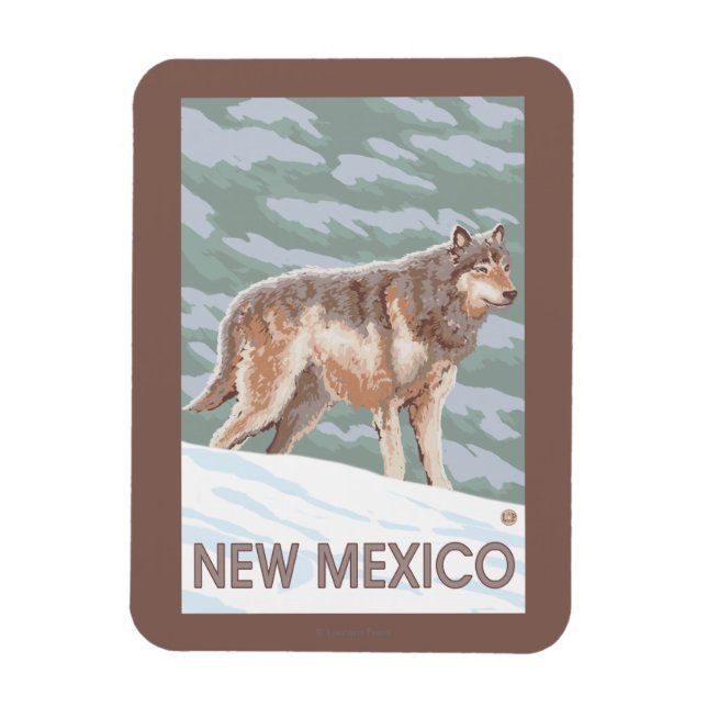 Imán Lobo gris en pie Nuevo México (Vertical)