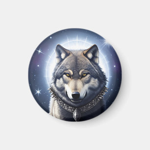 Imán Lobo Majestuoso Bajo Cielo Estrellado