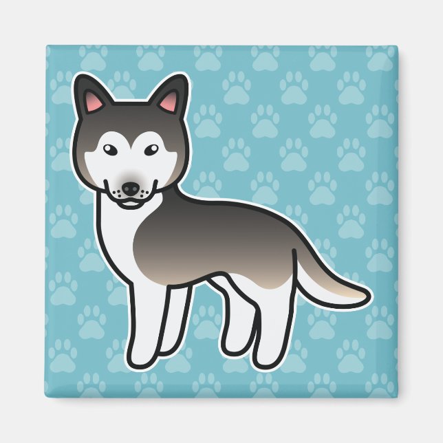 Imán Lobo Siberiano Husky de dibujos animados gris (Frente)