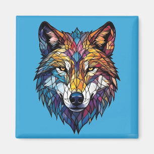 Imán Lobo Silueta Colorida en Vidrio Emplomado Mosaico