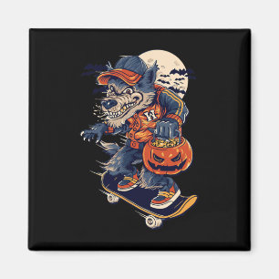Imán Lobo skateboarding genial que lleva una calabaza d
