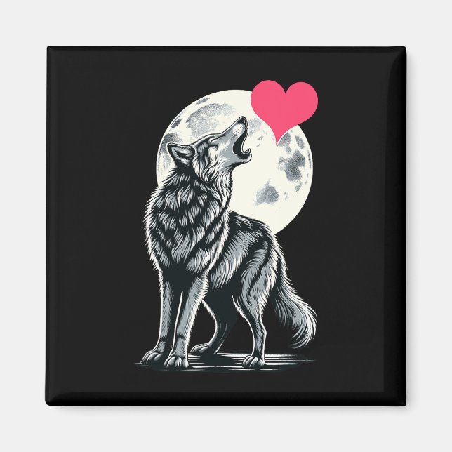 Imán Lobo sosteniendo corazón Día de San Valentín Lobos (Frente)