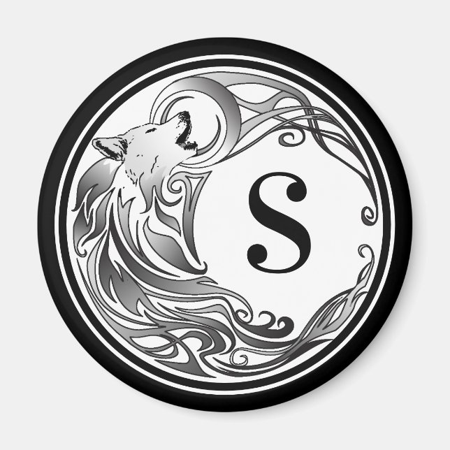 Imán Lobo tribal - Monograma sombreado (Frente)