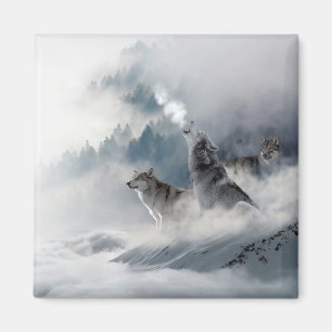 Imán Lobos De Invierno Con Nieve Afeitando