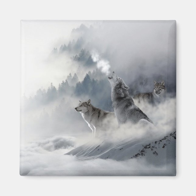 Imán Lobos De Invierno Con Nieve Afeitando (Frente)