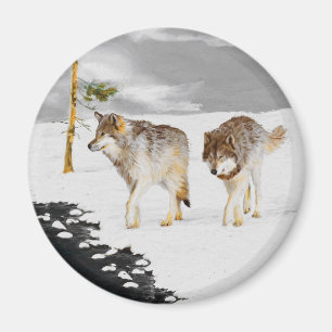 Imán Lobos en pintura de nieve - Arte de vida salvaje o