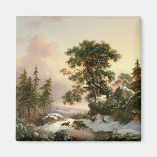 Imán Lobos en un paisaje del invierno (aceite en el