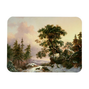 Imán Lobos en un paisaje invernal (petróleo en panel)