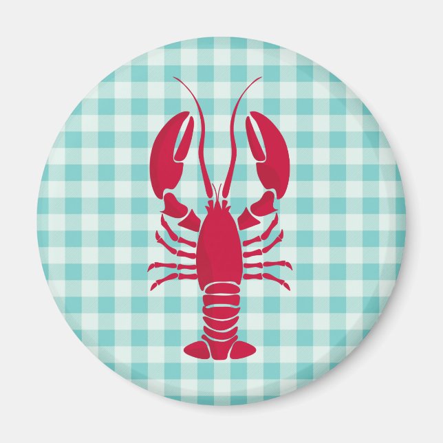 Imán Lobster en Blue Gingham (Frente)