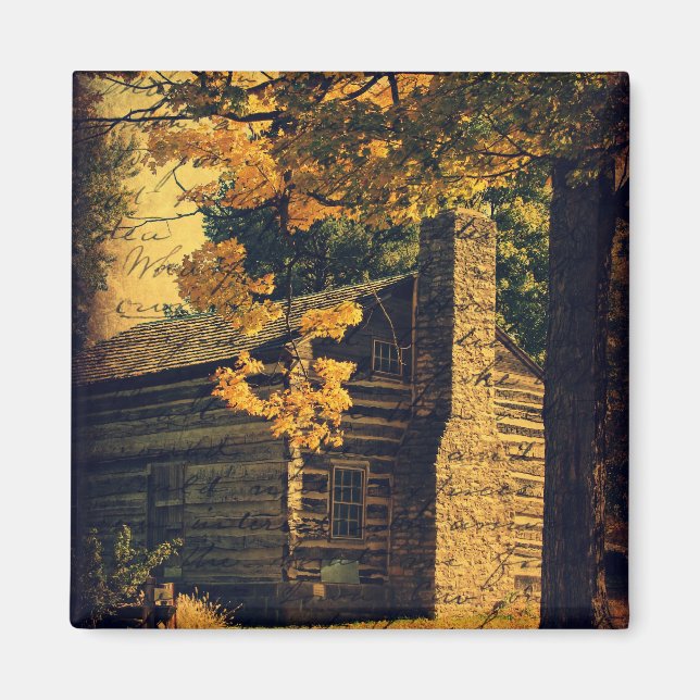 Imán Log Cabin en otoño (Frente)