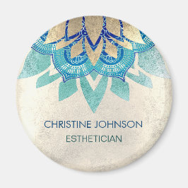 Imán logo de faux gold Relieve metalizado lotus azul ve