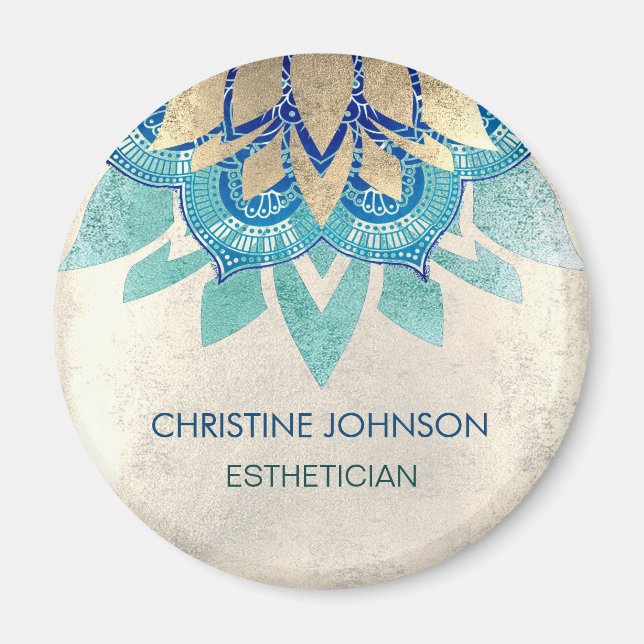 Imán logo de faux gold Relieve metalizado lotus azul ve (Frente)