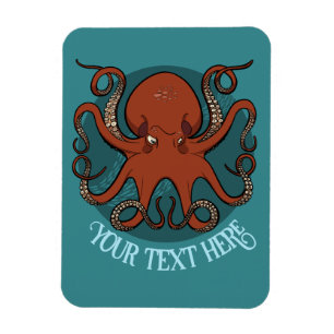 Imán Logotipo alternativo de pulpo rojo Agrega tu texto