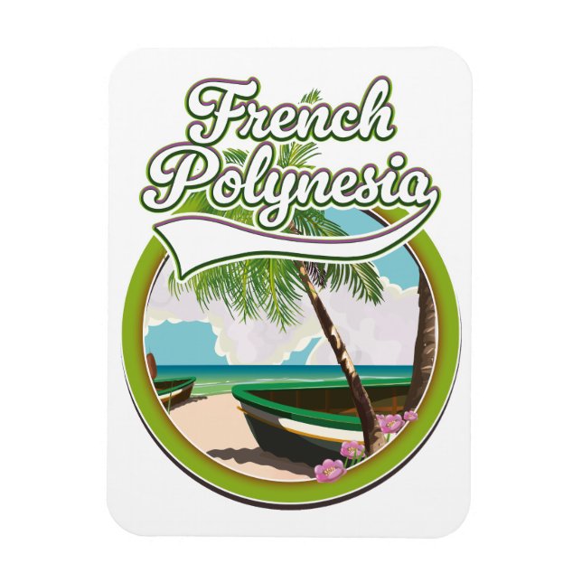 Imán logotipo de viaje a la Polinesia Francesa. (Vertical)