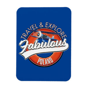 Imán logotipo de viaje explora fabuloso Polonia