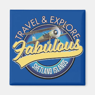 Imán logotipo de viaje explora las fabulosas Islas Shet