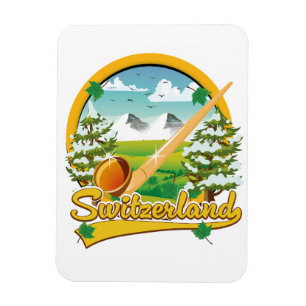 Imán logotipo de viaje retro de alphorn de Suiza