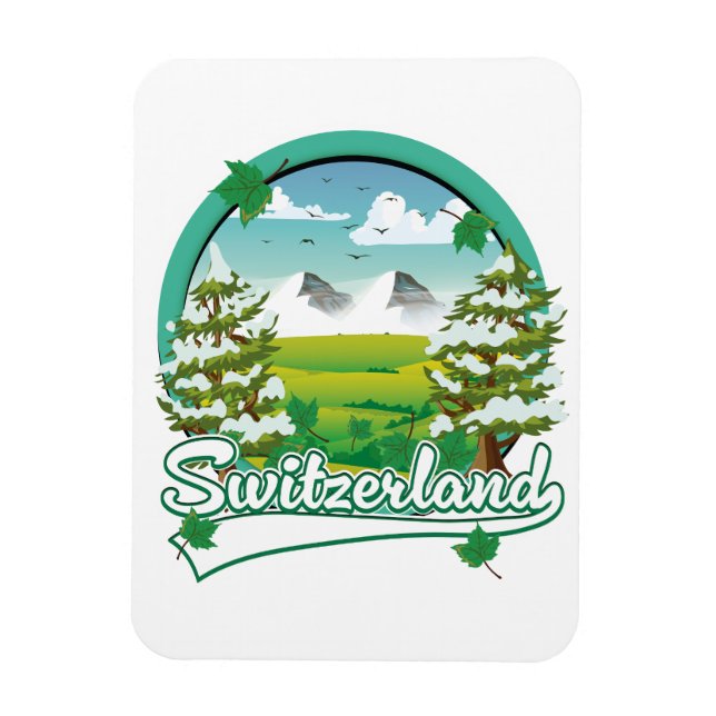 Imán logotipo de viaje retro de Suiza (Vertical)