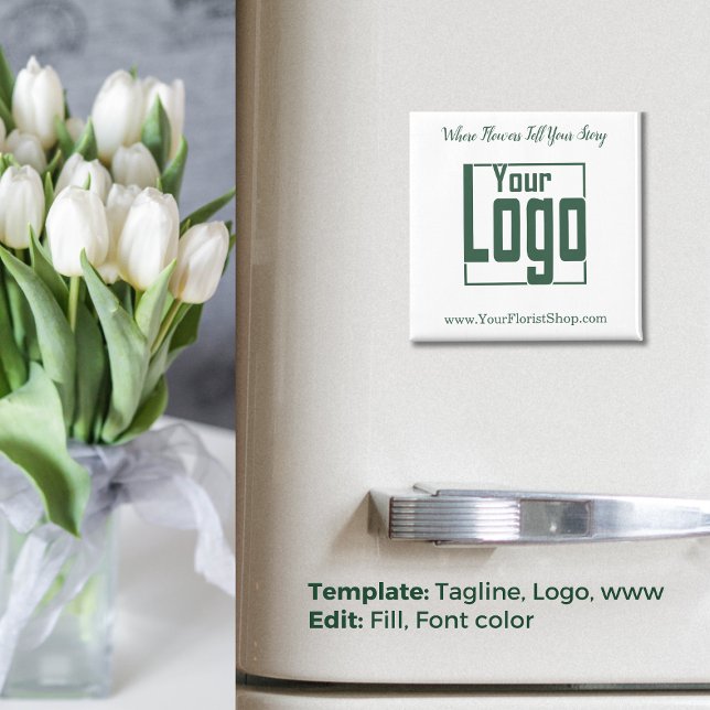 Imán Logotipo promocional Sitio web de Tagline Green Fl (Floral Identity: Promotional Florist Shop Magnet, Tagline, Logo, www)