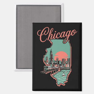 Imán Logotipo vintage de la ciudad de Chicago Illinois