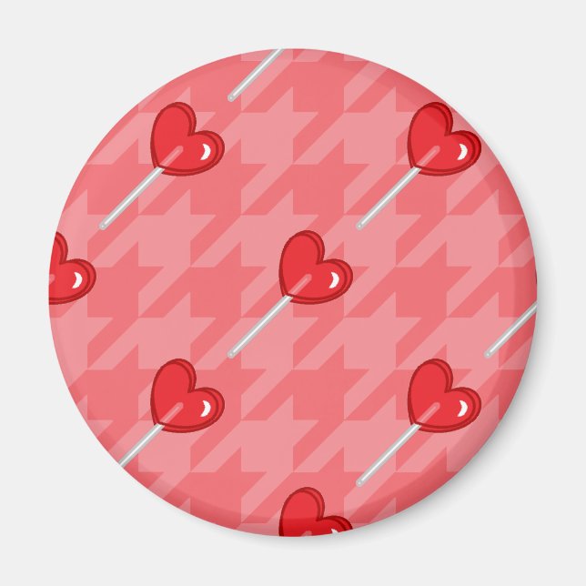 Imán lollipop de corazón con hongos rosa (Frente)