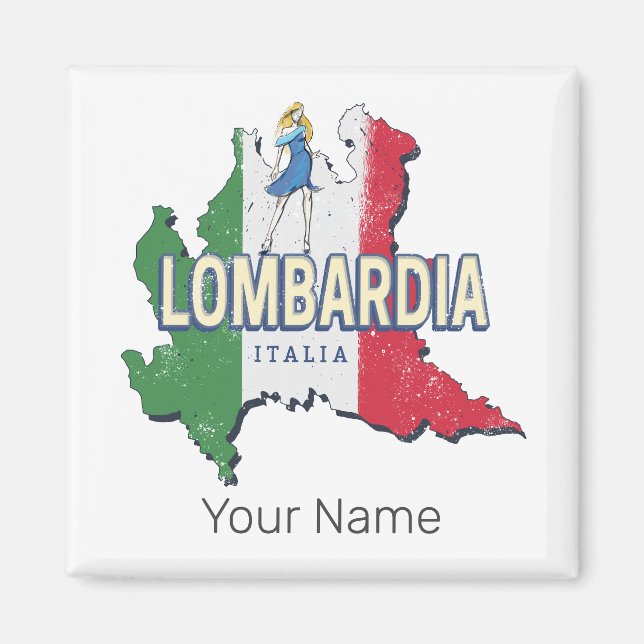 Imán Lombardía Italia Retro Región Mapa de recuerdos de (Frente)