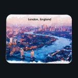 Imán London England Watercolor Aerial Cityscape<br><div class="desc">From the winding River Thames to the iconic red accents of the city, this aerial London painting on a Flexible Photo Magnet is a tribute to England’s vibrant heart. The soft, fluid strokes of the watercolor medium perfectly balance the architectural density of the city, making it a versatile piece for...</div>