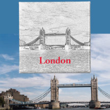 London Tower Bridge Red Black White Grabado en rel