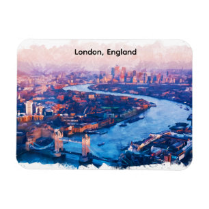 Imán Londres Inglaterra Acuarela Paisaje Urbano Aéreo