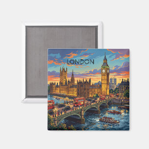 Imán Londres Inglaterra Arte de Viaje Vintage